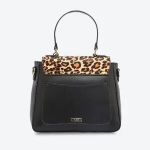Aldo Donkin Shoulder Hand Bag Black w Animal Print Leopard Print